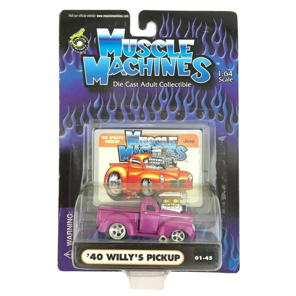 Muscle Machines 1940 40 Willy's Jeep Pickup Truck Pink Die Cast 1/64 Scale‎
